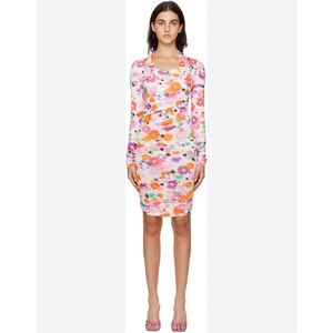 MSGM Ruched Floral Print Long Sleeve Jersey Mini Dress Multicolor Size 6/Medium